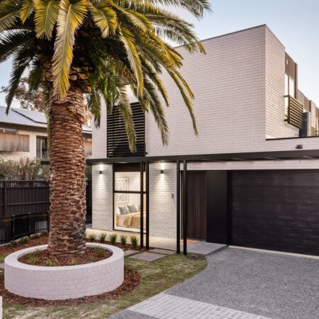 Close-up exterior view of the front unit of the Sandringham townhouses.